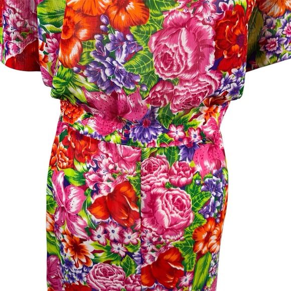 Vintage Leslie Fay‎ Womens Midi Wrap Dress Red Floral Short Sleeve Size 12 - Picture 6 of 7